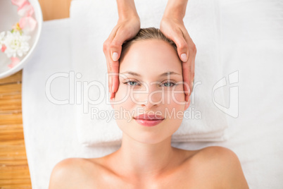 pretty blonde receiving head massage