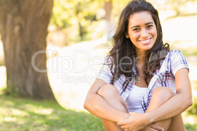 Pretty brunette sitting in the grass