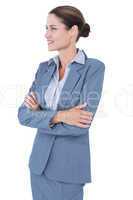 Businesswoman smiling on a white background