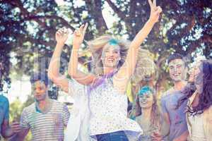 Friends having fun with powder paint