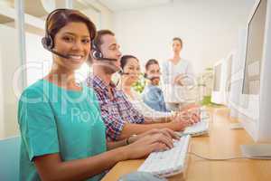 Call center agent working under a manager supervision