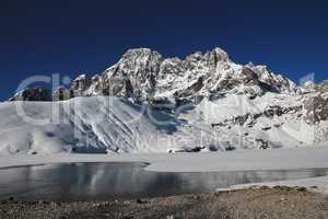 View from Gokyo, lake and high mountain