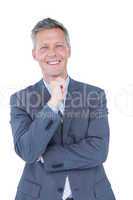 Businessman thinking with hand on chin