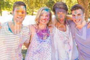 Friends having fun with powder paint