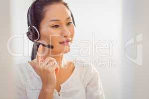 Call centre representative using headset