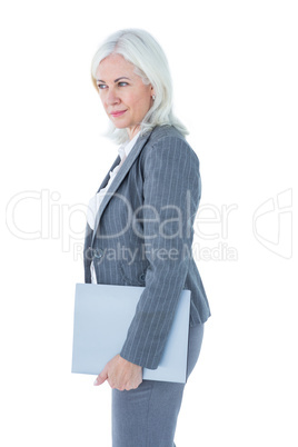 Businesswoman holding files