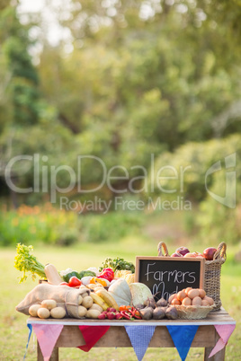 Table with locally grown vegetables