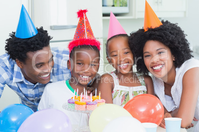 Happy family celebrating a birthday together