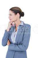 Businesswoman smiling on a white background