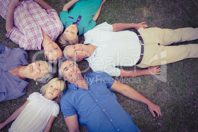 Happy family looking up the camera