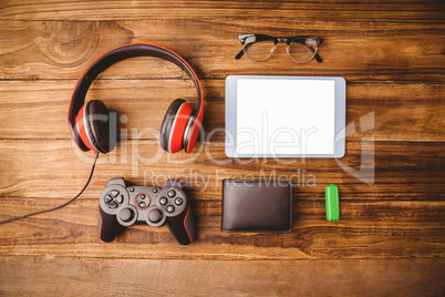 Tablet music headphone wallet glasses and USB key