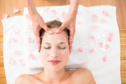pretty blonde receiving head massage