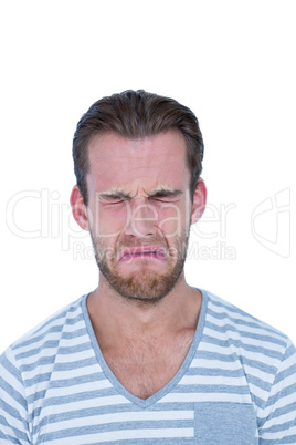 Casual man crying in front of camera