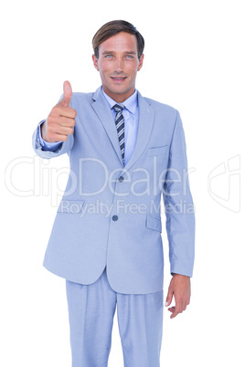 businessman thoughtful with thumbs up