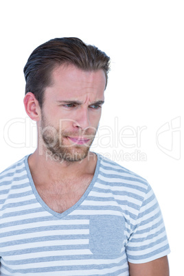 Sad casual man looking away