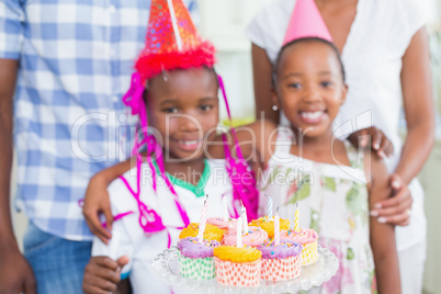 Happy family celebrating a birthday together