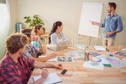 Casual businessman giving presentation to his colleagues