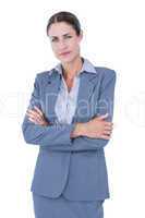 Businesswoman smiling on a white background