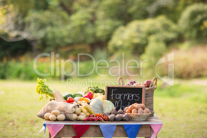 Table with locally grown vegetables