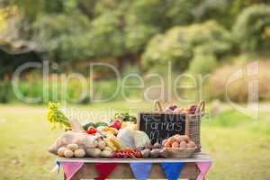 Table with locally grown vegetables
