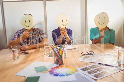 Casual people sitting on chair with smile head