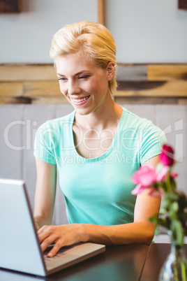 Happy pretty blonde using computer