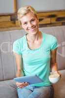 Pretty blonde using laptop computer