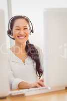 Call centre representative using headset