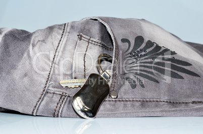 Retro FIltered Set Of Apartment Or Car Keys In Jeans Pocket