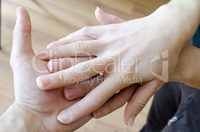 Friendly Handshake. Man And Woman Shaking Hands.