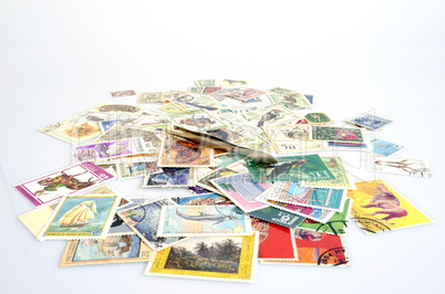 Backdrop of old postage stamps