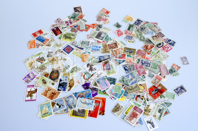 Backdrop of old postage stamps