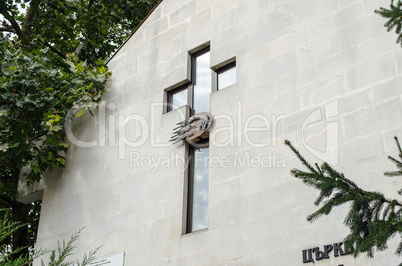 Cross of church on wall