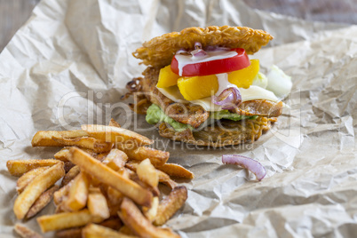 Burger with ramen noodles