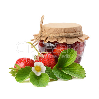 strawberries and jam isolated on white background