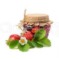 strawberries and jam isolated on white background
