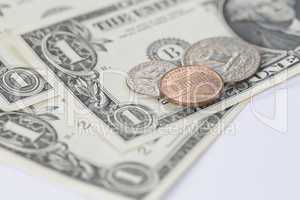 Closeup of Dollar Notes and Coins