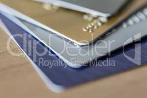 Closeup of four Credit Cards