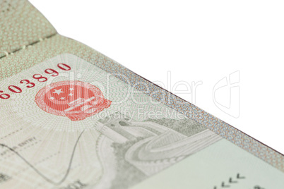 Detail of Chinese Visa on white