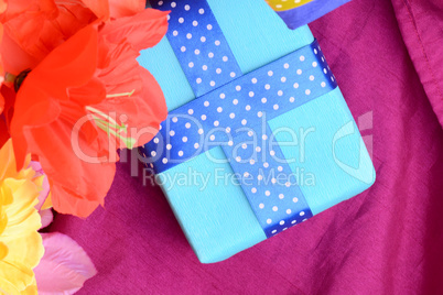 Sweet color flowers from mulberry paper whith holiday gift box