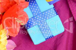 Sweet color flowers from mulberry paper whith holiday gift box