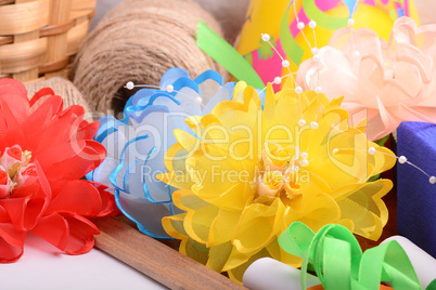 Empty wooden picture frame and flowers holiday card