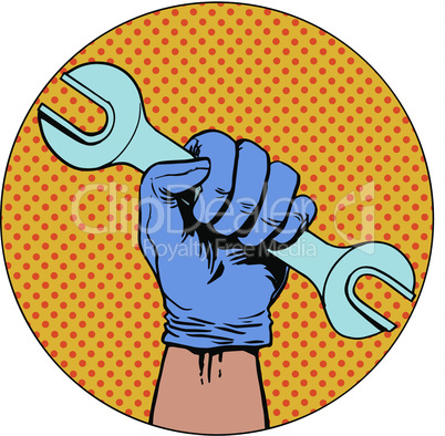 Sign of repair of the hand holding wrench symbol pictogram