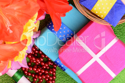gift box set and artificial flower background