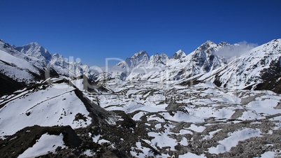 Lower part of Ngozumba Glacier and high mountains