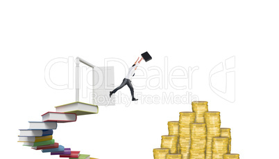 Composite image of businessman leaping with his briefcase