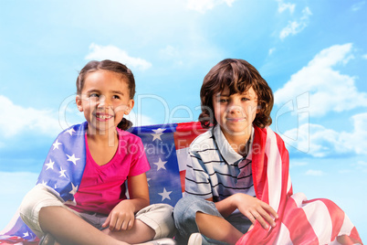 Composite image of children with american flag