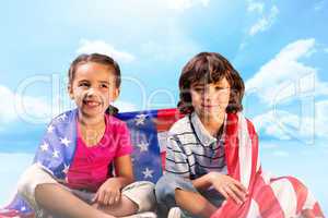 Composite image of children with american flag