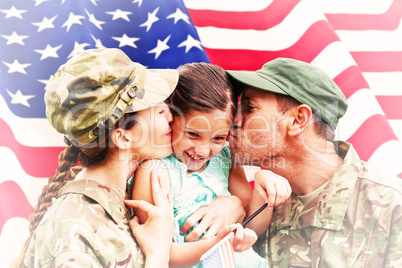 Composite image of soldiers reunited with daughter