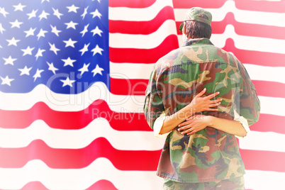 Composite image of army wife reunited with husband